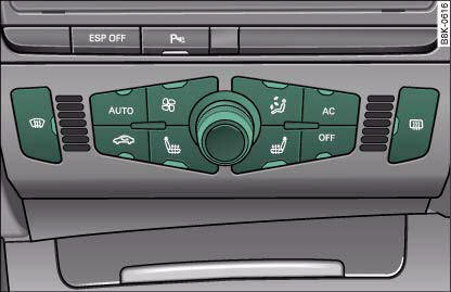 Audi A4: Deluxe automatic air conditioner. Controls for deluxe automatic air conditioner
