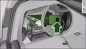 Audi A4: Changing bulbs for rear lights in side panel. Luggage compartment: Location of retaining screw for rear light