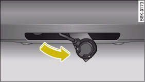 Audi A4: Removable towing bracket. Area below rear bumper: Folding up the socket