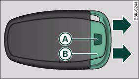 Audi A4: Central locking system. Remote control key: Removing the emergency key
