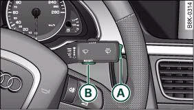 Audi A4: On-board computer. Windscreen wiper lever: On-board computer controls