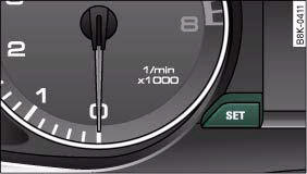 Audi A4: Speed warning function. Detail of the instrument cluster: SET button
