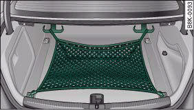 Audi A4: Luggage compartment. Stretch net attached in position as retaining net