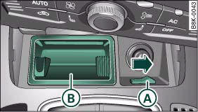 Audi A4: Ashtrays. Centre console: Ashtray open