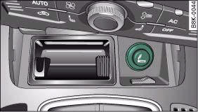 Audi A4: Cigarette lighter and electrical sockets. Front ashtray (open)