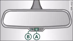 Audi A4: Rear-view mirrors. Anti-dazzle interior mirror: On/off button with indicator lamp