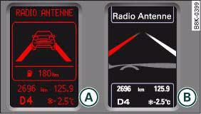 Audi A4: Audi lane assist. Instrument cluster: lane assist switched on and in warning mode