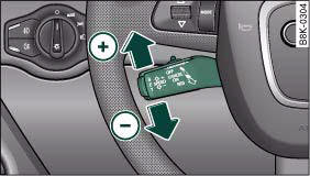 Audi A4: Speed and distance control system. Control lever for: Setting a new speed