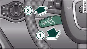 Audi A4: Speed and distance control system. Control lever for: Switching off the system (with speed memory