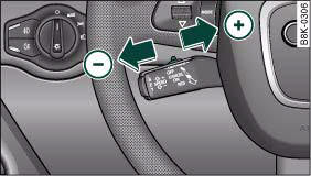 Audi A4: Speed and distance control system. Control lever for: Setting the distance