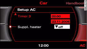 Audi A4: Deluxe automatic air conditioner-basic settings. Display: Setup AC