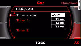Audi A4: Auxiliary heating and auxiliary ventilation. Display: Timer status