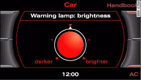 Audi A4: Lane change assist feature. Display: Adjusting brightness of warning lamp
