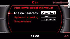 Audi A4: Adjusting the vehicle set-up. MMI display: Changing the set-up individually