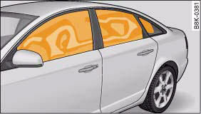 Audi A4: Head-protection airbags (sideguard). Head-protection airbags in inflated condition