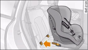 Audi A4: Fitting child safety seats. The ISOFIX child safety seat is pushed into the protective sleeves.