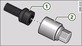 Audi A4: Changing a wheel. Anti-theft wheel bolt with adapter