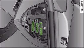 Audi A4: Fuses. Diagram of fuse box (left-hand drive vehicle)