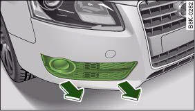 Audi A4: Changing bulb for front fog lights. Trim cover for fog light