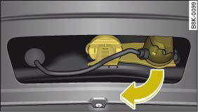 Audi A4: Removable towing bracket. Area below rear bumper: Folding down the socket