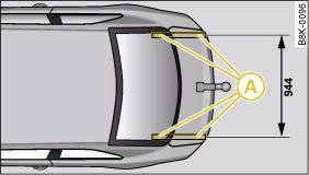 Audi A4: Removable towing bracket. Positions of securing points (from above)